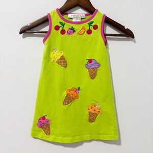 Arriviste Artsy Green Dress with Ice Cream and Fruit Appliqués Girls Size 2T
